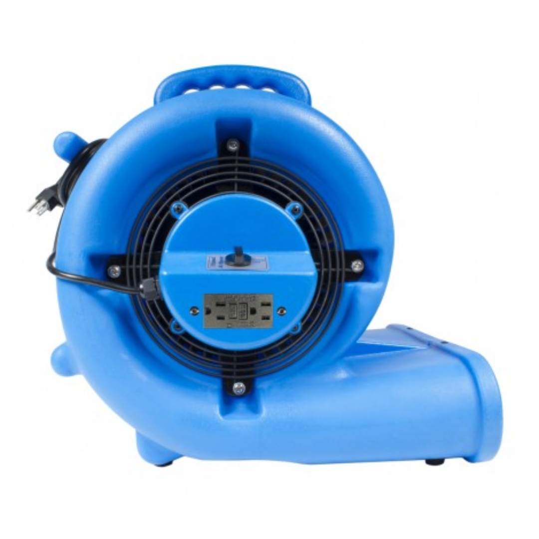 Ventilateur de plancher / souffleur - Johnny Vac - diamètre du ventilateur 9,5" (24 cm) - 3 vitesses - avec poignée - barre d'alimentation électrique intégrée - bleu