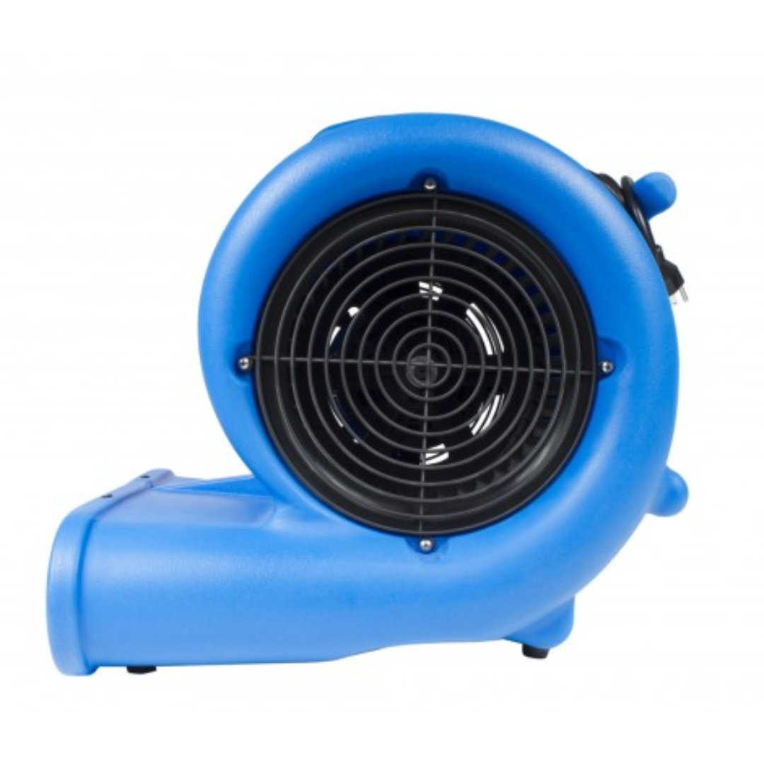 Ventilateur de plancher / souffleur - Johnny Vac - diamètre du ventilateur 9,5" (24 cm) - 3 vitesses - avec poignée - barre d'alimentation électrique intégrée - bleu