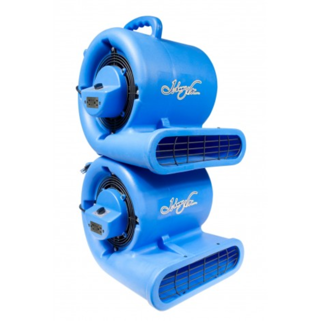 Ventilateur de plancher / souffleur - Johnny Vac - diamètre du ventilateur 9,5" (24 cm) - 3 vitesses - avec poignée - barre d'alimentation électrique intégrée - bleu