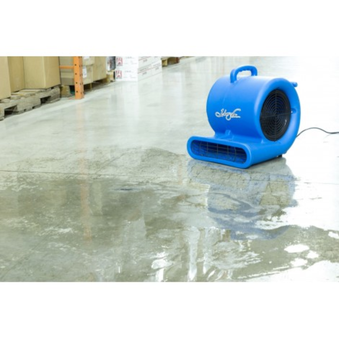 Ventilateur de plancher / souffleur - Johnny Vac - diamètre du ventilateur 9,5" (24 cm) - 3 vitesses - avec poignée - barre d'alimentation électrique intégrée - bleu