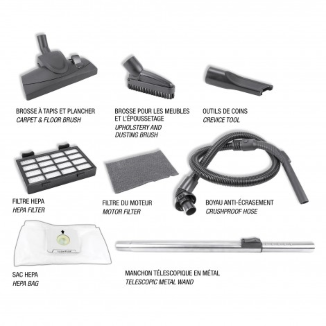 Aspirateur-chariot - avec brosse combinée pour tapis et planchers - 1300W - 11 ampères - blanc et noir