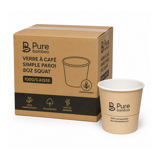 Verre à café simple paroi 8oz squat Pure Bamboo - 1000/caisse