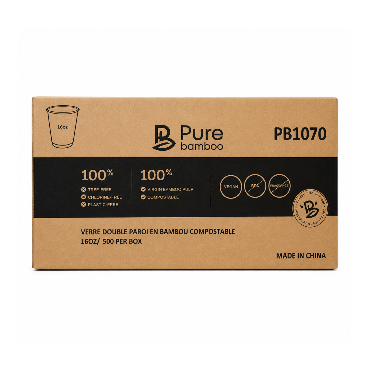 Verre chaud double paroi 16oz Pure Bamboo - 500/caisse