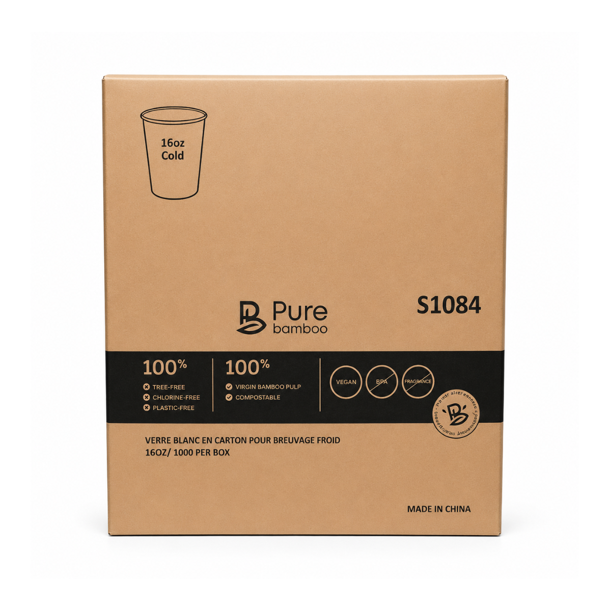 Verre en carton pour breuvage froid 16oz - 1000/Caisse