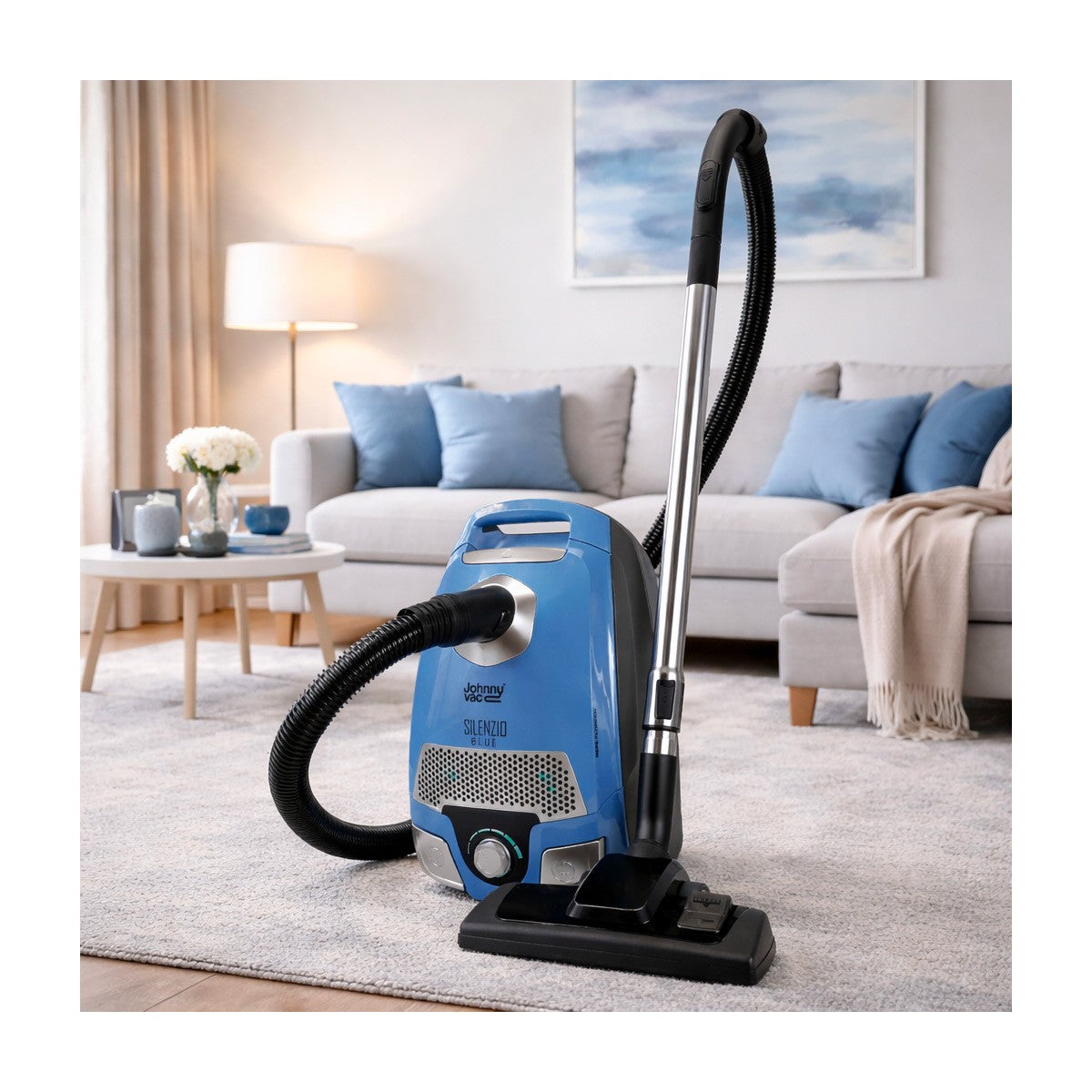 Aspirateur chariot - Johnny Vac Silenzio BLEU - filtration HEPA - sac HEPA - balai à air turbo Wessel-Werk - manchon télescopique - ensemble de brosses