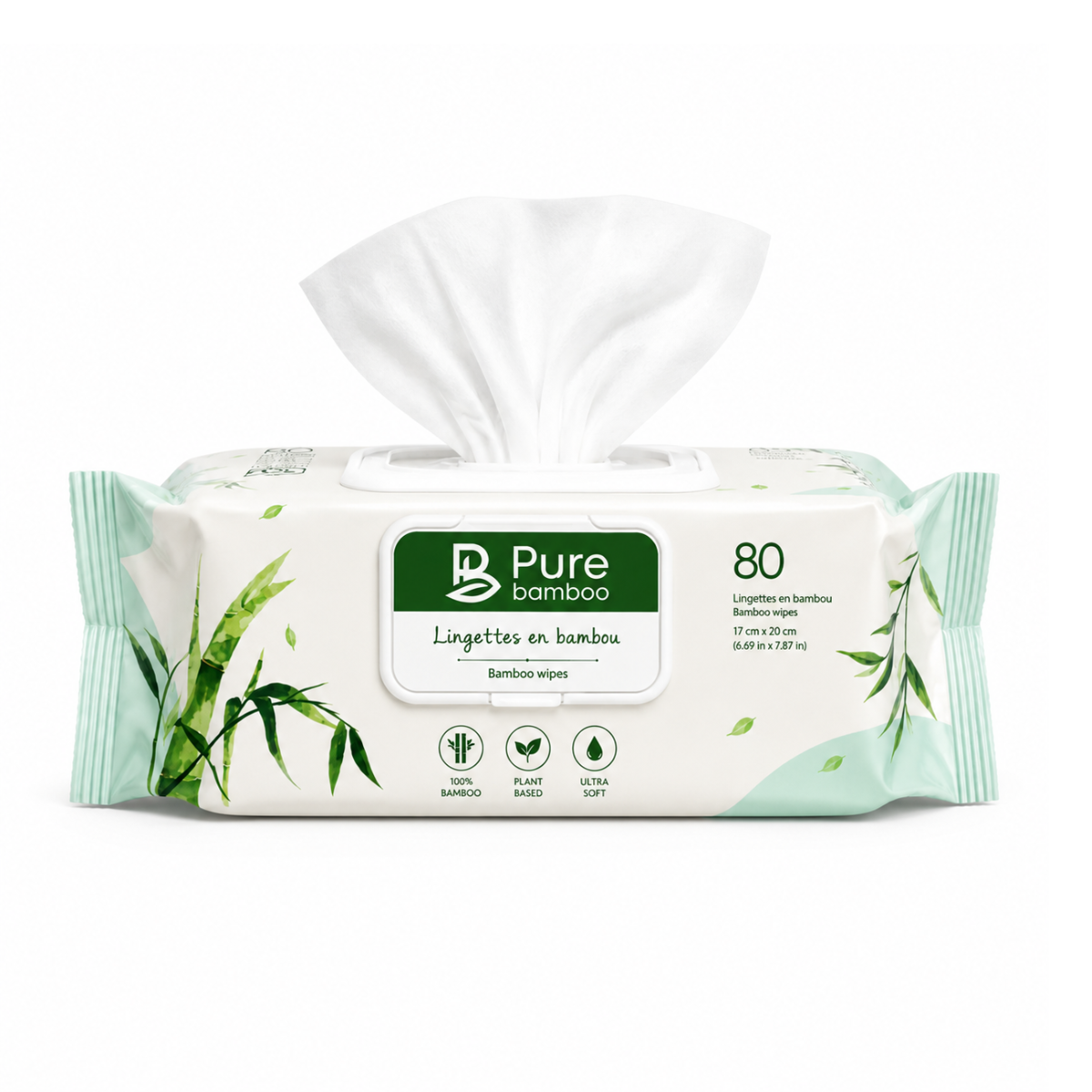 Lingette pour bebe Pure Bamboo compostable - 12x80/caisse