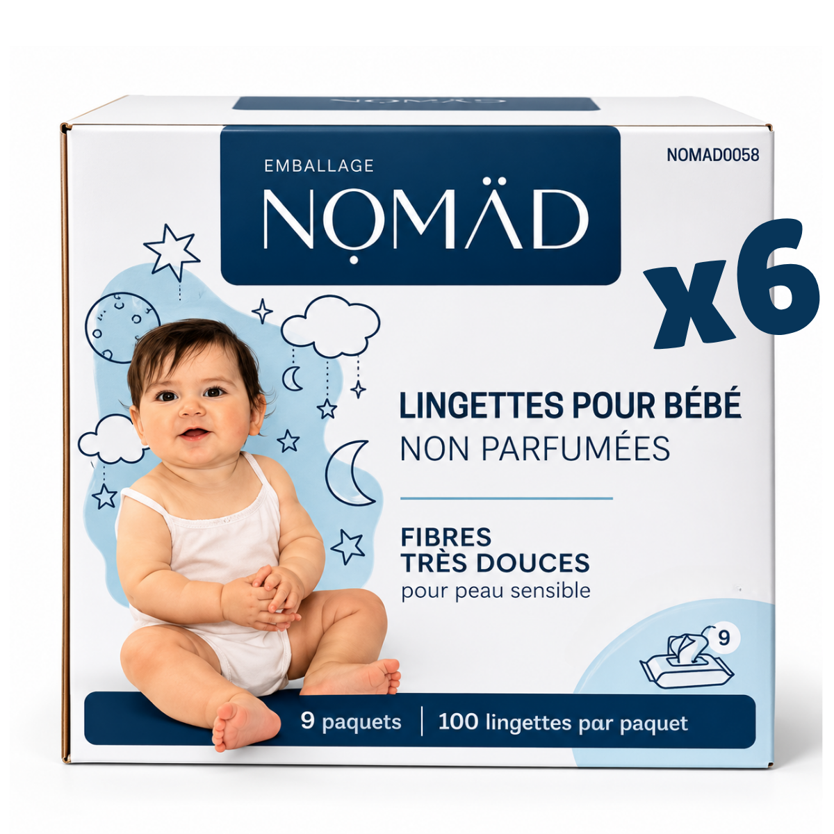 Lingettes de bébé personnelles 9 paquets de 100/caisse